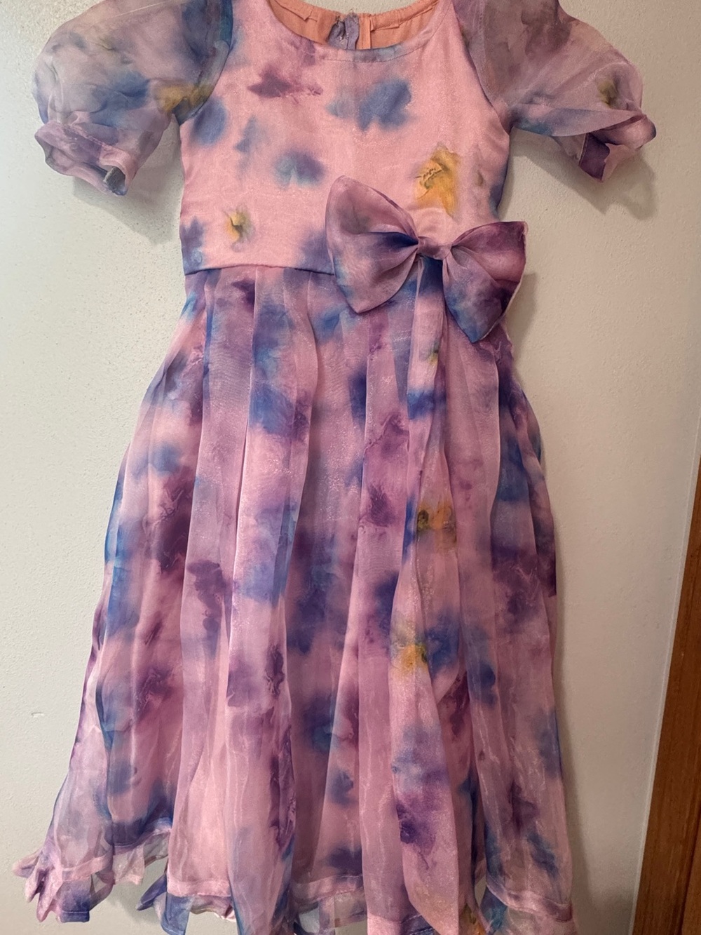 Handmade Girls Pink Purple Watercolor Organza Formal Dress Size 7